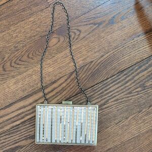 BOGO Ivory and Gold Beaded Evening Clutch with Chain Strap